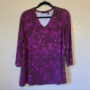 NWOT H by Halston QVC Purple Floral Top‎ Size Medium
